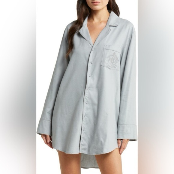 SKIMS Hotel Cotton Blend Button-Up Embroidered Sleep Shirt (D8) - Picture 1 of 6